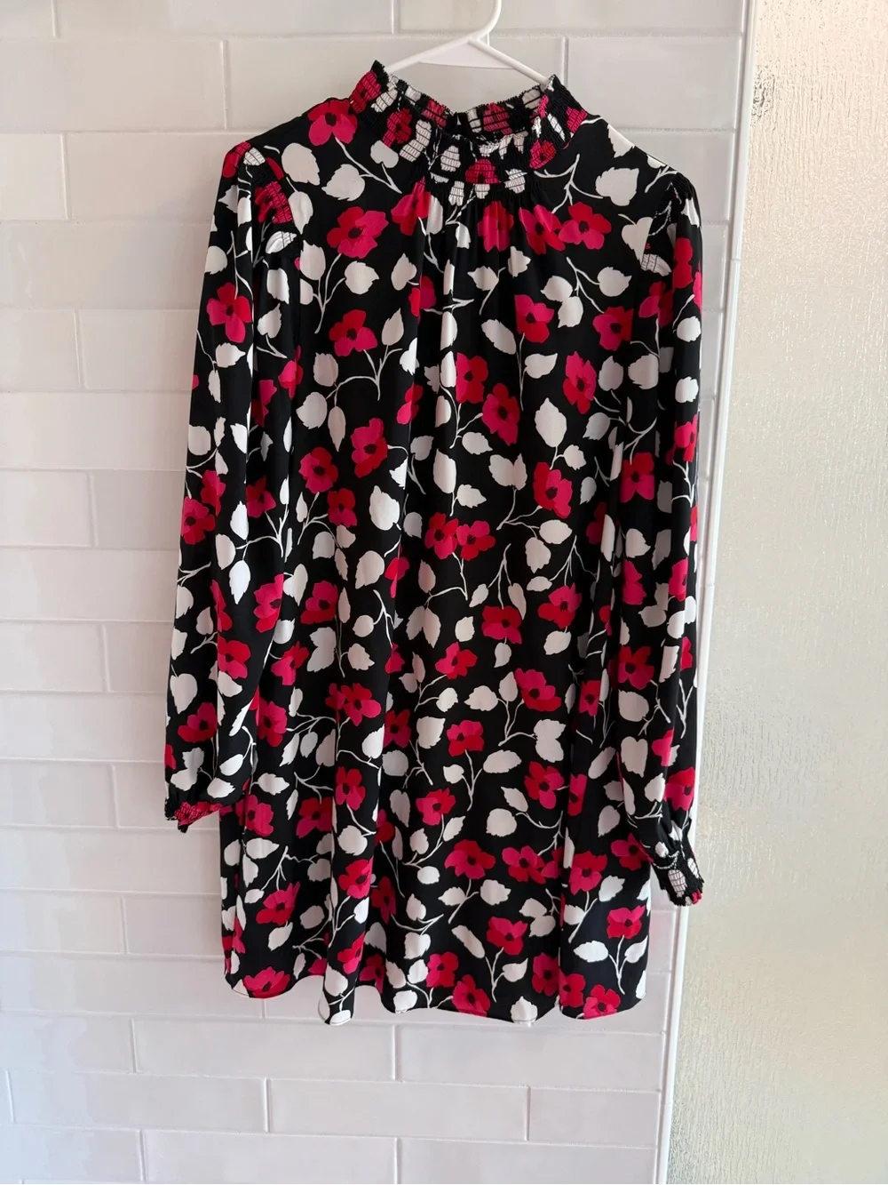 Kate Spade Dashing Beauty Floral Crepe Black Dress Pink & White Blossoms